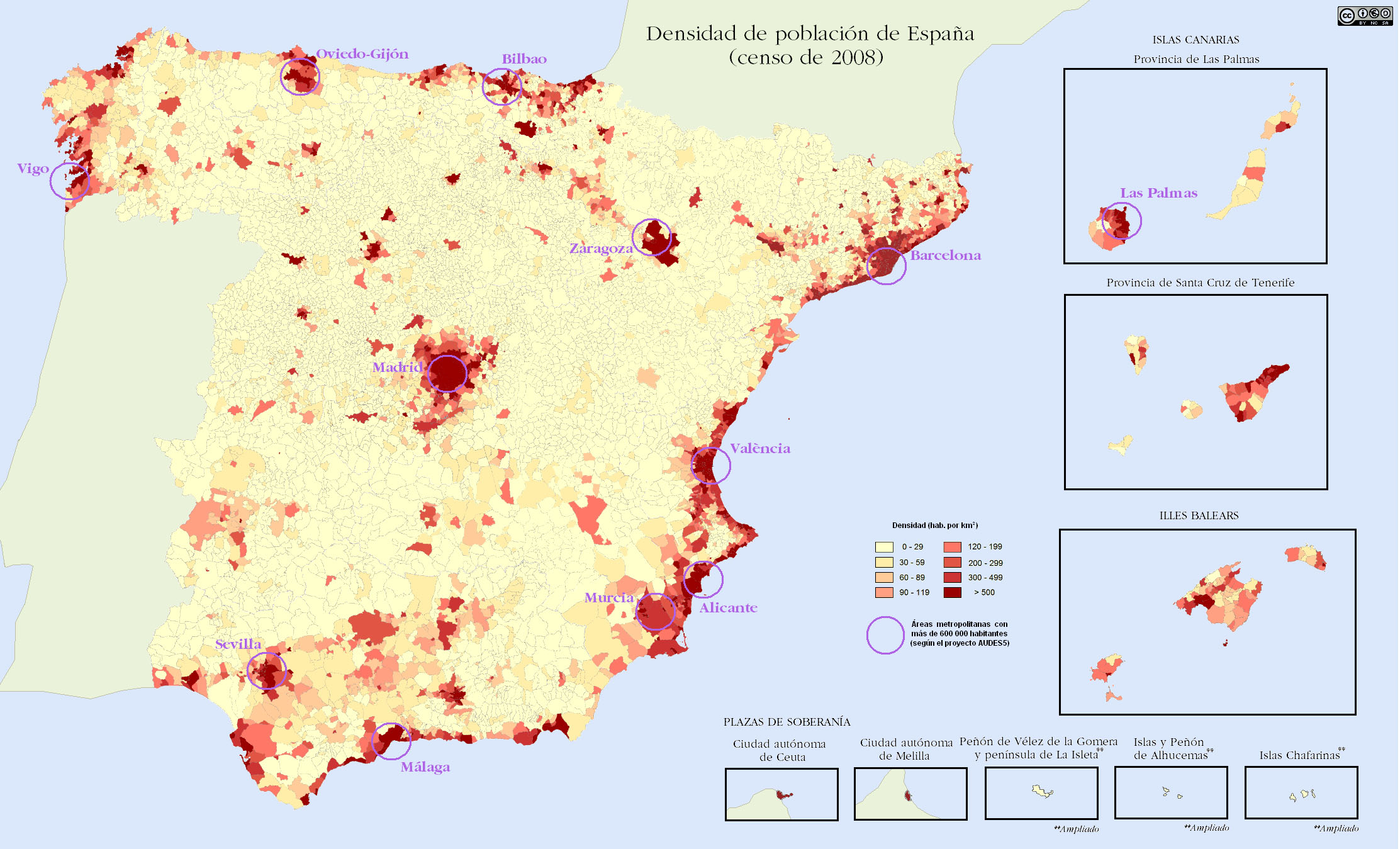 Spain population density map